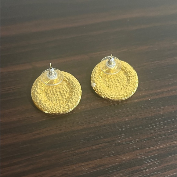 Vintage Yellow and Brown Circular Earrings - Picture 4 of 4